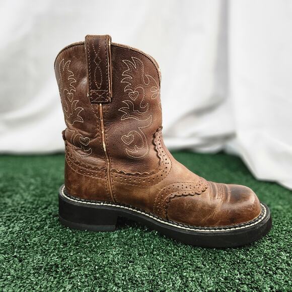Ariat Fatbaby Western Boots Heart Stitch Brown Leather Round Toe US 6.5B - Picture 5 of 12